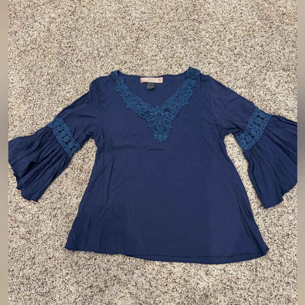 Blue Blouse with Lace Details XL runs small